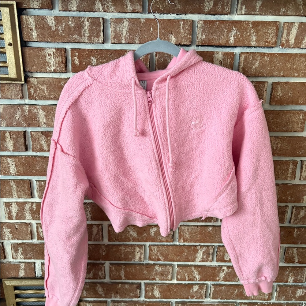 adidas Women's Pink Cropped Hoodie Sweater